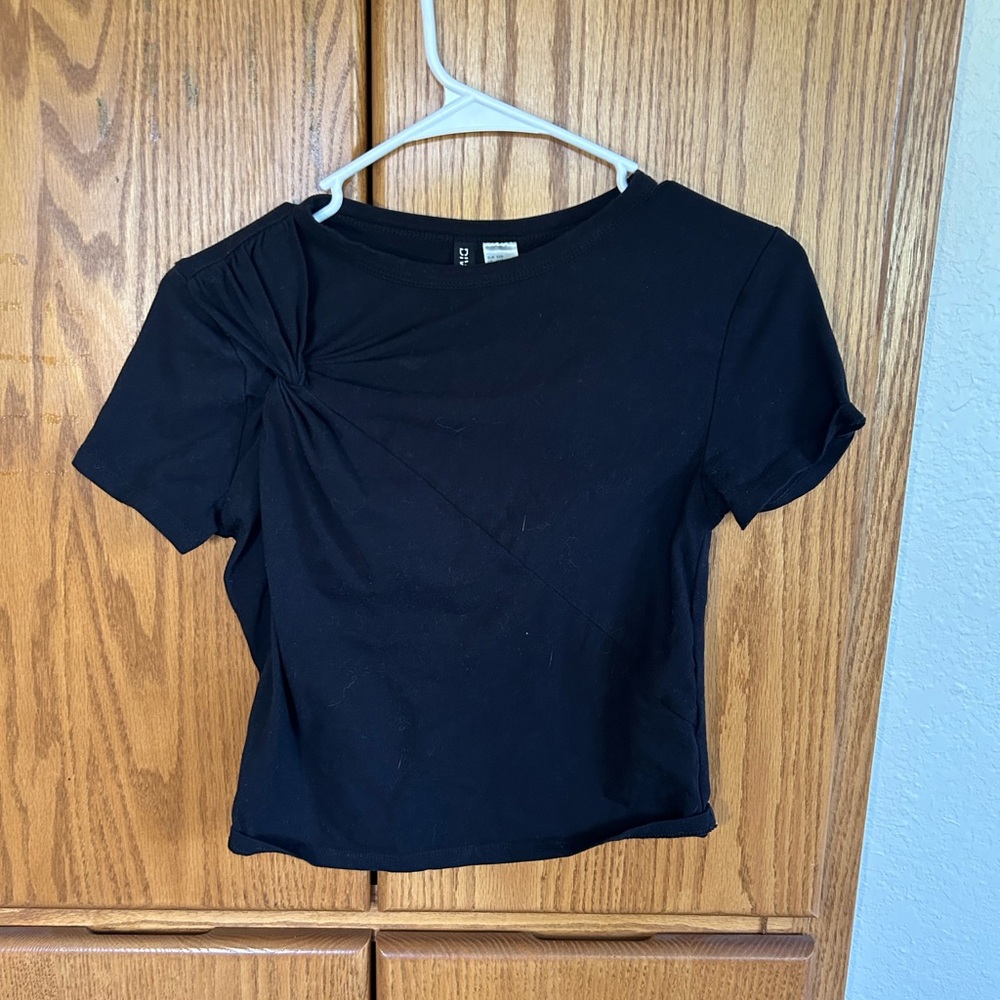 Divided Black Ruched Crop T-Shirt Short Sleeve